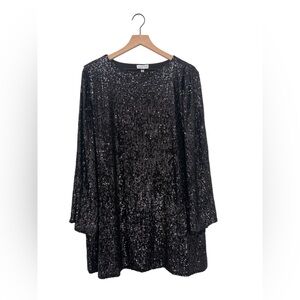Gianni Bini Black Long Sleeve Sequin Mini Dress Bell Sleeve Size M